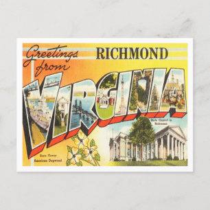 Cartão Postal Saudações de Richmond, Virginia Viagens vintage