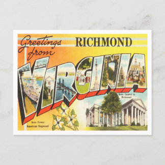 Cartão Postal Saudações de Richmond, Virginia Viagens vintage