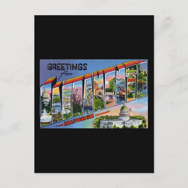 Cartão Postal Saudações de Sacramento California (Frente)