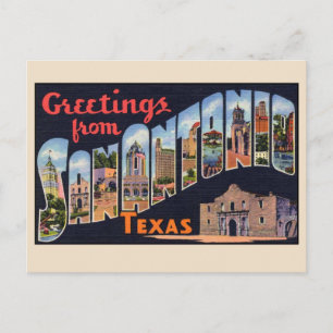 Cartão Postal Saudações de San Antonio Large Letter Vintage