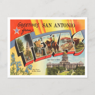 Cartão Postal Saudações de San Antonio, Viagens vintage do Texas