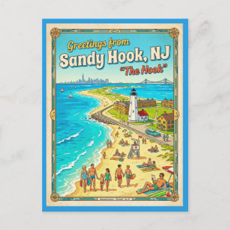 Cartão Postal Saudações de Sandy Hook NJ Estilo Vintage