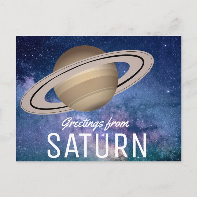 Cartão Postal Saudações de Saturno - Viagem espacial (Frente)