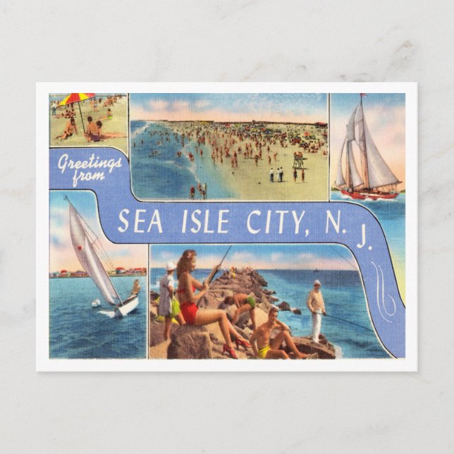 Cartão Postal Saudações de Sea Isle City, Viagem de Nova Jersey (Frente)