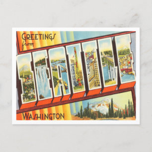 Cartão Postal Saudações de Seattle, Viagens vintage de Washingto