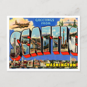 Cartão Postal Saudações de Seattle, Viagens vintage de Washingto