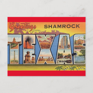 Cartão Postal Saudações de Shamrock Texas Viagens Antigas