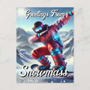 Cartão Postal Saudações de Snowmass Dabbing Snowboarder