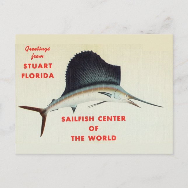 Cartão Postal Saudações de Stuart, Florida, Sailfish Center (Frente)