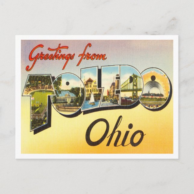 Cartão Postal Saudações de Toledo, Ohio Viagens vintage (Frente)