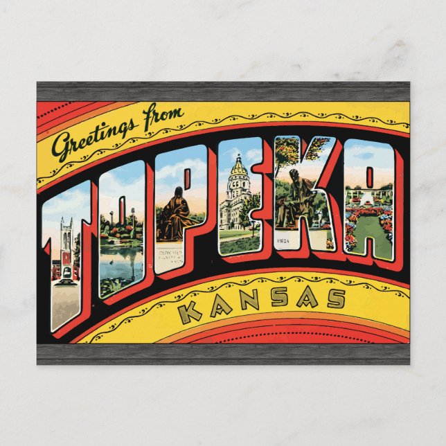 Cartão Postal Saudações De Topeka Kansas, Vintage (Frente)