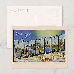 Cartão Postal Saudações de Vermont Letra Grande Vintage