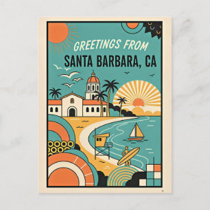 Cartão Postal Saudações de Viagem Retrô Santa Barbara CA 1950s