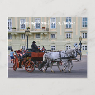 Cartão Postal Saudações de Viena, Áustria, cavalos e carruagems