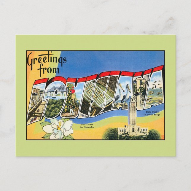 Cartão Postal Saudações de Vintage da Louisiana (Frente)
