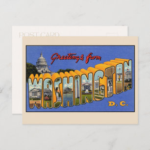 Cartão Postal Saudações de Washington DC Large Letter Vintage