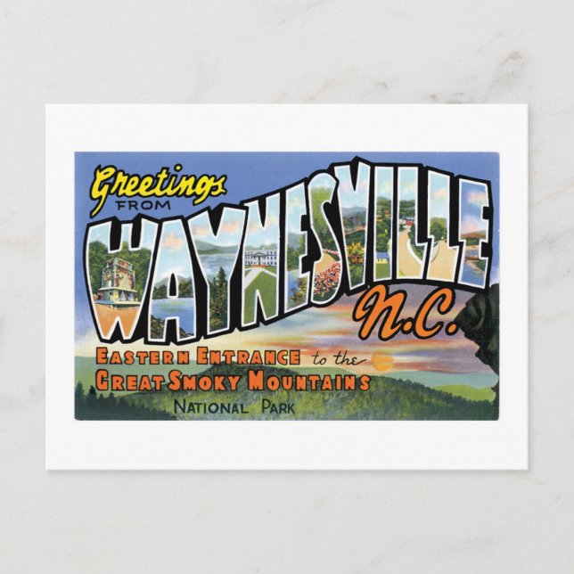 Cartão Postal Saudações de Waynesville, Carolina do Norte! (Frente)