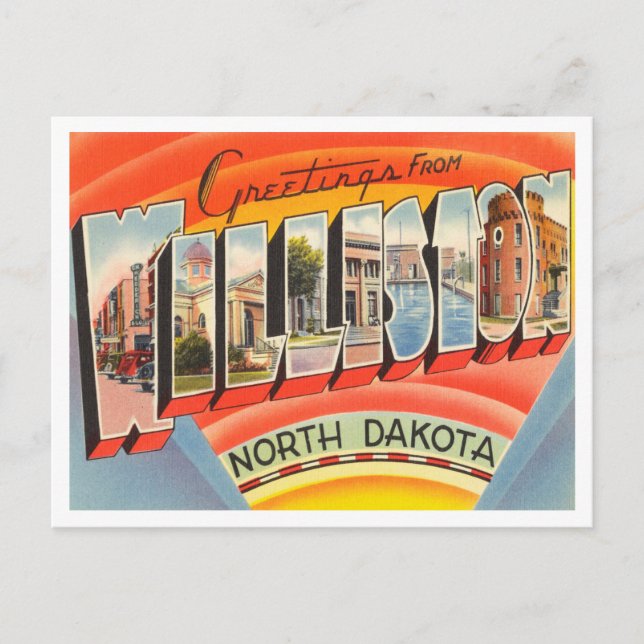 Cartão Postal Saudações de Williston, Viagem da Dakota do Norte (Frente)