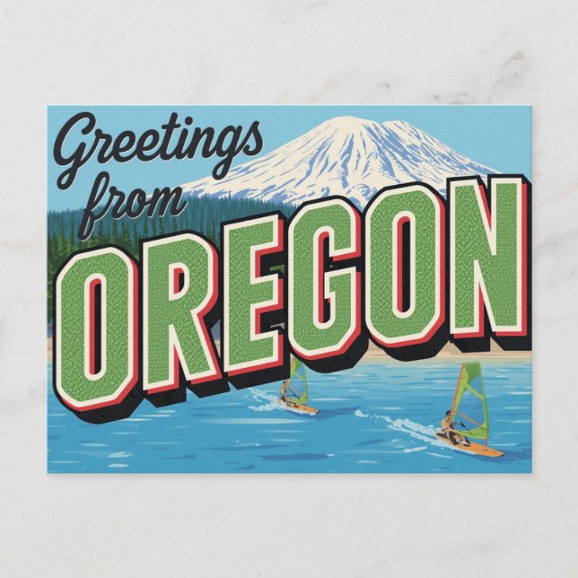 Cartão Postal Saudações de Windsurfing da Montanha de Oregon (Frente)