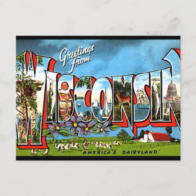 Cartão Postal Saudações de Wisconsin (Frente)