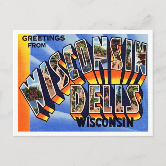 Cartão Postal Saudações de Wisconsin Dells, Wisconsin Viagem (Frente)