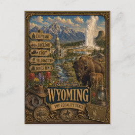 Cartão Postal Saudações de Wyoming | Arte Retro Vintage