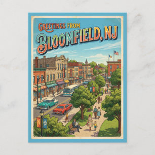 Cartão Postal Saudações do cartão-postal de Bloomfield NJ, Retro