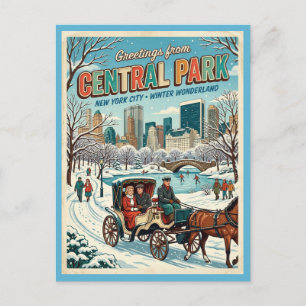 Cartão Postal Saudações do Central Park NY Carruagem de Inverno
