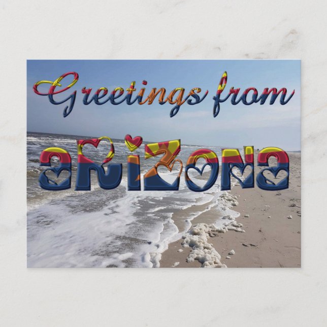 Cartão Postal Saudações do Estado Arizona Flag Hearts EUA (Frente)