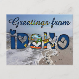 Cartão Postal Saudações do Estado de Idaho Flag Hearts EUA