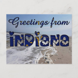 Cartão Postal Saudações do Estado de Indiana Flag Hearts EUA