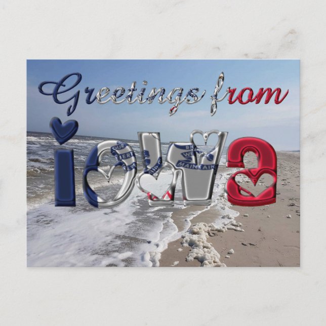 Cartão Postal Saudações do Estado de Iowa Flag Hearts EUA (Frente)