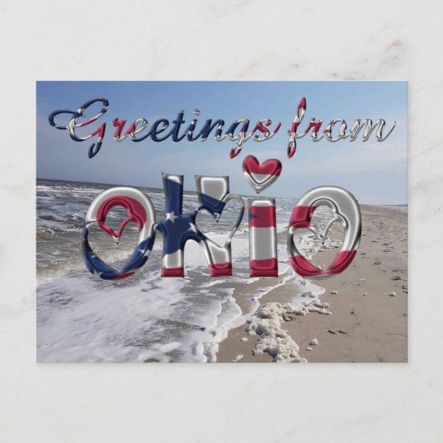 Cartão Postal Saudações do Estado de Ohio Flag Hearts EUA (Frente)