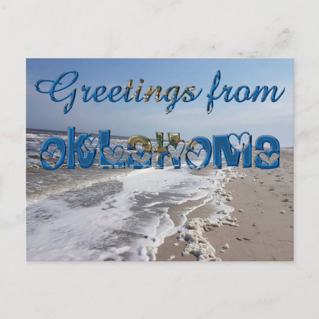 Cartão Postal Saudações do Estado de Oklahoma Flag Hearts EUA (Frente)