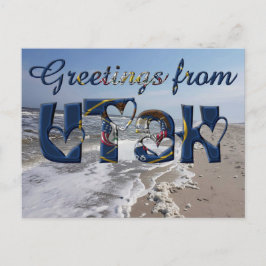 Cartão Postal Saudações do Estado de Utah Flag Hearts EUA