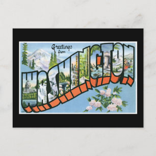 Cartão Postal Saudações do Estado de Washington! Viagem Vintage