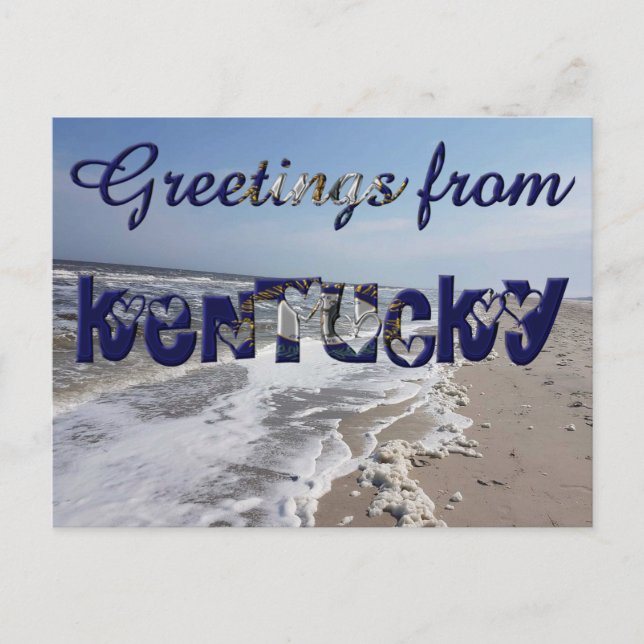 Cartão Postal Saudações do Estado do Kentucky Flag Hearts EUA (Frente)