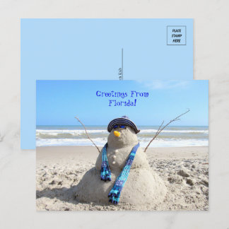 Cartão Postal Saudações Do Flórida Beach Snowman