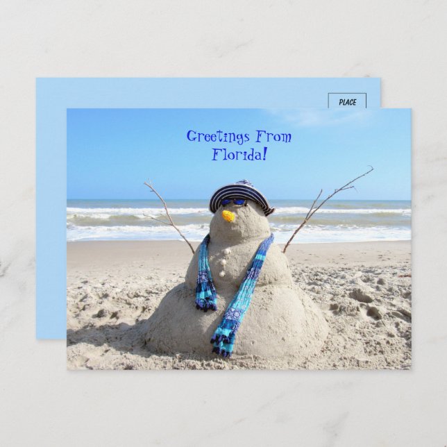 Cartão Postal Saudações Do Flórida Beach Snowman (Frente/Verso)