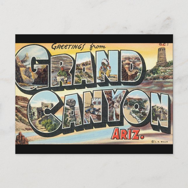Cartão Postal Saudações do Grand Canyon_Viagens vintage (Frente)