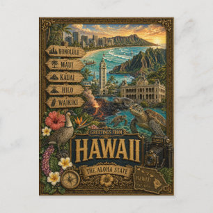 Cartão Postal Saudações do Havaí Arte Retro Vintage
