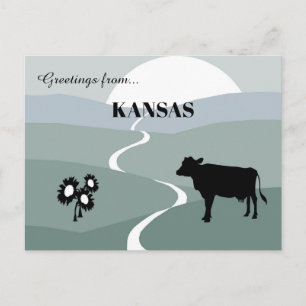 Cartão Postal Saudações do Kansas Tons Verdes Tranquilos