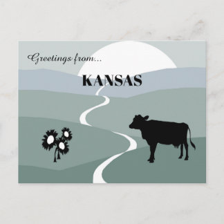 Cartão Postal Saudações do Kansas Tons Verdes Tranquilos