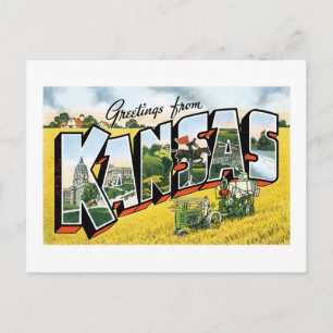 Cartão Postal Saudações do Kansas! Vintage