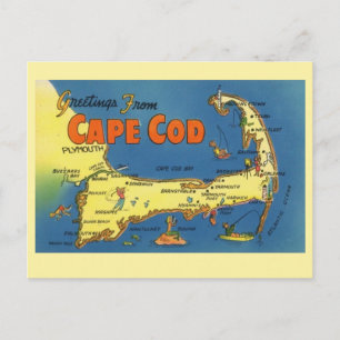 Cartão Postal Saudações do Mapa de Cape Cod