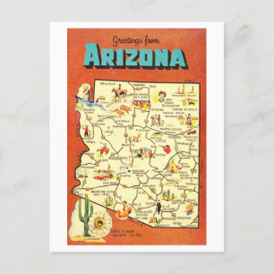 Cartão Postal Saudações do Mapa de Vintage da Arizona