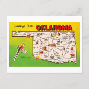 Cartão Postal Saudações do Mapa Vintage de Oklahoma