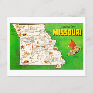 Cartão Postal Saudações do Mapa Vintage do Missouri