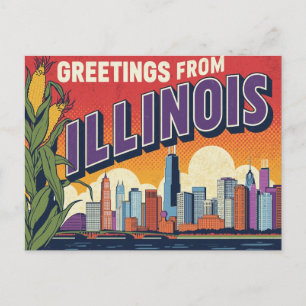 Cartão Postal Saudações do Milho da Silhueta de Chicago em Illin
