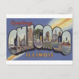 Cartão Postal Saudações do tema Chicago Large Letter vintage